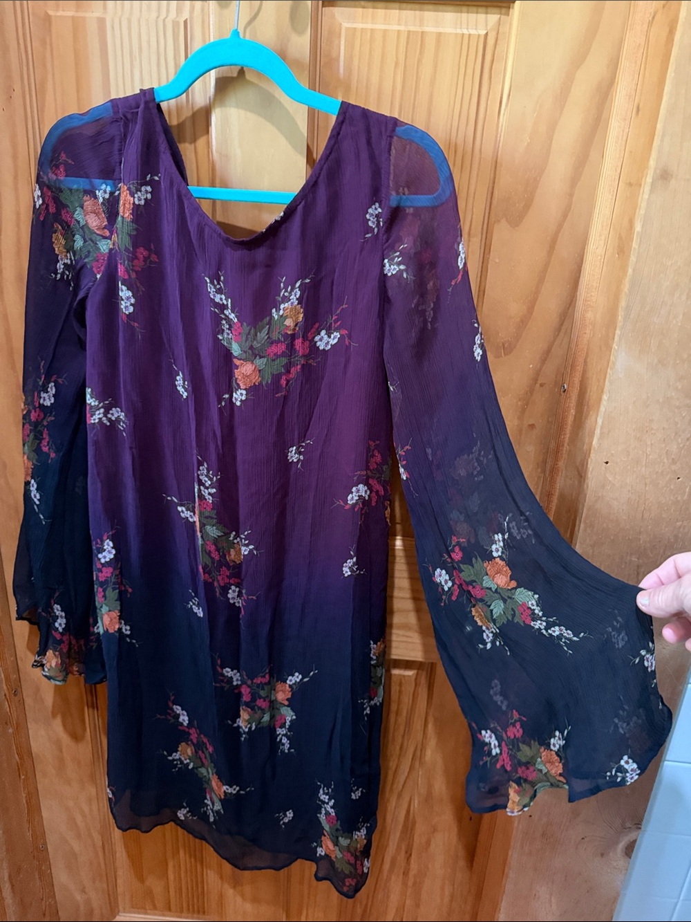 Sundance Plum-to-Navy Floral Ombre Bell Sleeve Dress